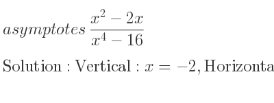 The asymptotes of (x^2-2x)/(x^4-16) is Vertical: x=-2,Horizontal: y=0